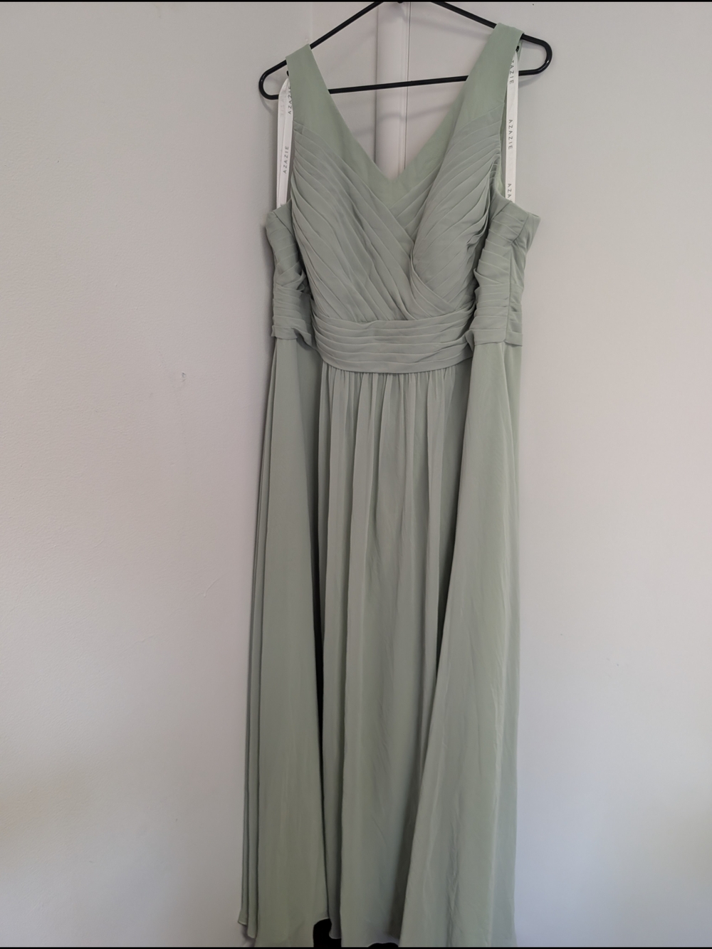 Azazie Sage Green Pleated Chiffon Maxi Dress